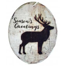 Χριστουγεννιάτικος Κρεμαστός Κορμός Ξύλου, με Τάρανδο και Ευχές (11cm)